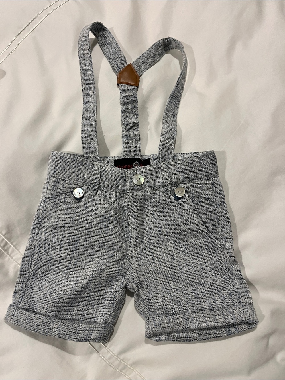 Gray Textured Suspender Shorts for Kids